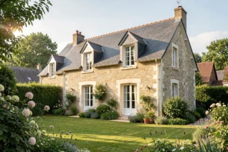 Maison individuelle avec toit en ardoise et murs en pierre