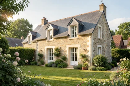 Maison individuelle avec toit en ardoise et murs en pierre